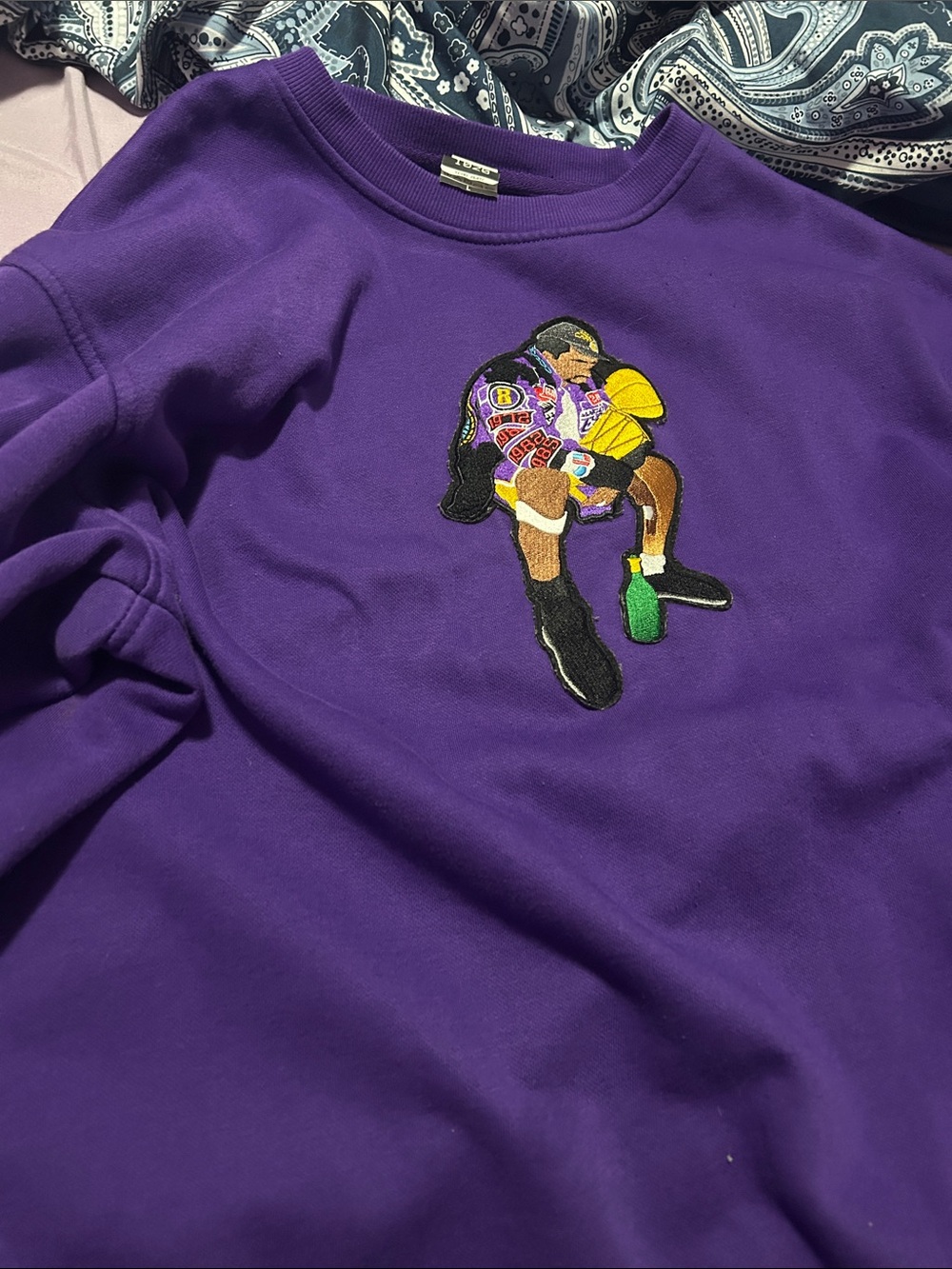 Kids Purple Crewneck Sweatshirt with Embroidered Athlete Patch - Unbranded
